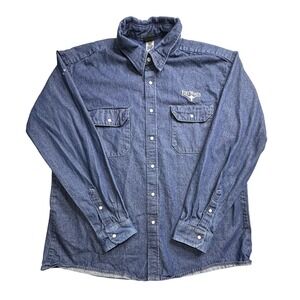 Red Kap Denim Shirt Mens 2XL Blue Fort Worth Embroidered Western Pearl Snap Long